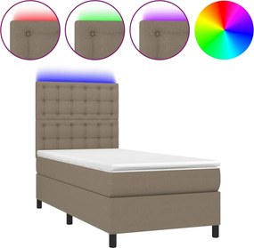 vidaXL tópszínű szövet rugós és LED-es ágy matraccal 90x200 cm