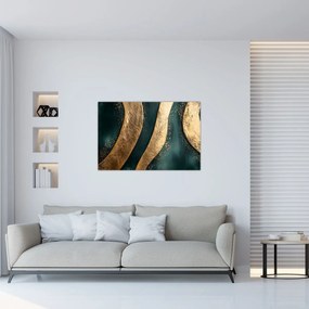 Kép - Zöld absztrakció arannyal I. (90x60 cm)