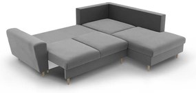 Világosszürke bársony kinyitható tárolóhelyes sarokkanapé (jobb oldali-L alakú) Kyoto – Cosmopolitan Design