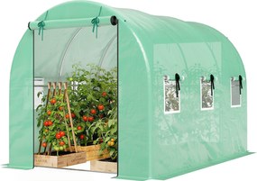 Outsunny alagút fóliaház 3 x 2 x 2 m PE takaróval, 2 felhajtható cipzáras ajtóval és 6 hálós ablakkal, merevítésekkel, meghosszabbított peremekkel, UV