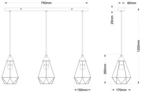 Globo 15745-3H - Csillár zsinóron ZACHARY 3xE27/60W/230V