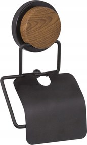 WC-papír tartó Oky Wood Lid akasztó fekete fúrás nélkül wc-hez