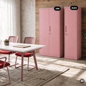 Keskeny fém irodai iratszekrény, púderrózsaszín, 450x1850x400 mm: ALEX Fresh Style