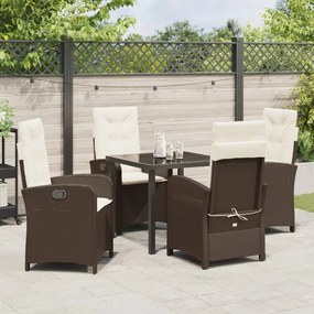 5 darabos Kerti Étkezőszett párnával Barna Poly Rattan