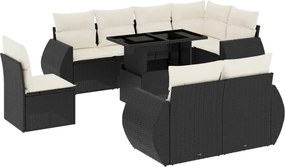 vidaXL 9 részes fekete polyrattan kerti ülőgarnitúra párnákkal