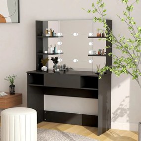 fekete LED-es MDF sminkasztal 100 x 40 x 135 cm