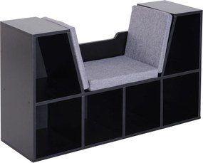 HOMCOM Modern Stílusú 2 az 1-ben Könyvszekrény Pad 6 Rekesszel és 3 Párnával 102L x 30W x 61H cm Fekete Szürke | Aosom
