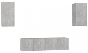 4 részes betonszürke szerelt fa TV-szekrényszett