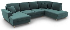 Petróleum színű bársony kinyitható tárolóhelyes sarokkanapé (jobb oldali-U alakú) Kyoto – Cosmopolitan Design