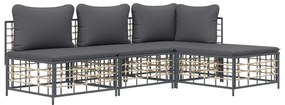 4 részes antracitszürke polyrattan kerti ülőgarnitúra párnákkal