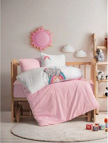 Fehér-rózsaszín négyrészes pamut gyerek ágyneműhuzat babaágyhoz lepedővel 100x150 cm Lucky – Mijolnir