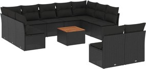 vidaXL 12 részes fekete polyrattan kerti ülőgarnitúra párnákkal