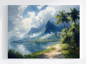 Vászonkép Canvas Tájkép Hawaii Hegyek Csúcsok Óceán Tengerpart Pálmafák 80x60