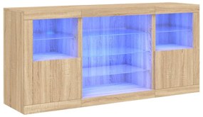 sonoma tölgy színű tálalószekrény LED-ekkel 142,5 x 37 x 67 cm