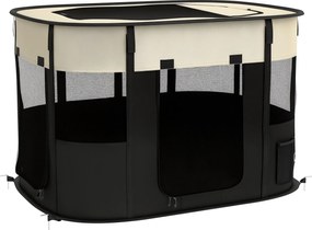PawHut Oxford Szövet Kutyakennel, Kiskutya Játszókerítés, Kültéri Háziállat Elkerítés, Tároló Zsebekkel, Hajtható Kutya Játszókerítés, 94 x 74 x 60 cm