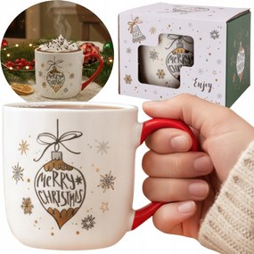 Karácsonyi porcelán bögre gömb füllel, Ajándékba Csomagolva 320 ml