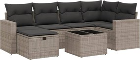 vidaXL 7 részes szürke polyrattan kerti ülőgarnitúra párnákkal