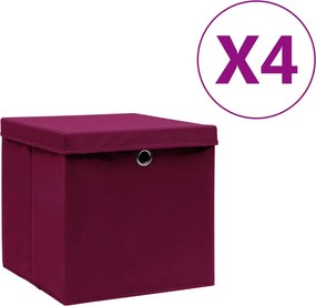 vidaXL 4 db sötétpiros fedeles tárolódoboz 28 x 28 x 28 cm