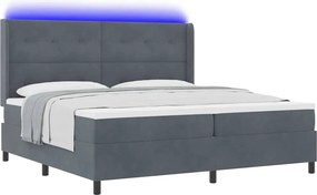 vidaXL Boxrugós ágy matracmal leddel Sötétszürke 200 x 200 cm Bársony