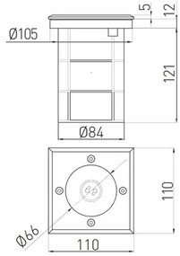 Lámpa Kerti lámpatest ALFA-K, négyzet, GU10 (max. 50W), IP67,  AC220-240V, 50/60Hz, (13x11cm) inox