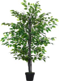 Outsunny Mesterséges Ficus Fa Nagy 145 cm, Mesterséges Fa, Mesterséges Növény, Műanyag Mesterséges Növény Cserepben, Valósághű Műnövény a Nappaliba, H