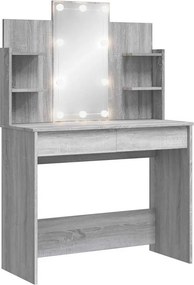 vidaXL szürke sonoma színű fésülködőasztal LED-del 96x40x142 cm