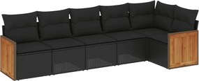vidaXL 6 részes fekete polyrattan kerti ülőgarnitúra párnákkal