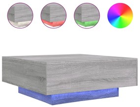 szürke sonoma színű dohányzóasztal LED-lámpákkal 80x80x31 cm