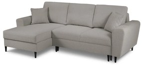 Világosszürke buklé kinyitható tárolóhelyes sarokkanapé (bal oldali-heverő résszel) Kyoto – Cosmopolitan Design