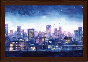 Poszter Keret Fa Kilátás Város Panoráma Felhőkarcolók Terasz Este 60x40