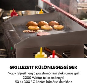 Klarstein Grillmeile 3000GR, elektromos grill, 3000 W, grill lap, 54,5 x 35 cm, sima/bordás