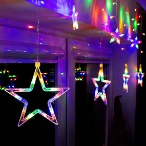 100 LED-es elemes Csillag-jégcsap kültéri-beltéri fényfüggöny, színes RGB, 200 cm széles, 8 világítási móddal