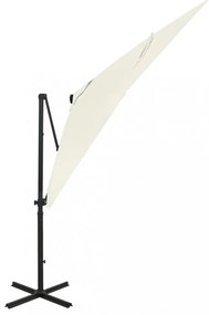 homokszínű konzolos napernyő rúddal és LED-fényekkel 250 cm