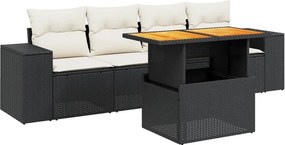 vidaXL 5 részes fekete polyrattan kerti kanapészett párnákkal