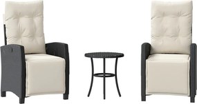 vidaXL 3 részes fekete polyrattan bisztrógarnitúra párnával