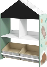 ZONEKIZ Gyerek Játék Polc Szervező Festhető Krétatáblával, Nyitott Polcokkal és 2 Leszedhető Nem Szőtt Szövet Dozzal a Játszószobába 62.4x26.5x90 cm Z