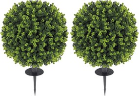 HOMCOM 2 darabos Műanyag Boxwood Gömb Szett 56 cm Fűszer Növény Földi Cövek, Élethű Műnövény UV Védelemmel, a Nappalira, Hálószobába, Irodába és Kertb