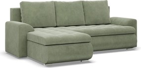 Tokio sarokkanapé, 2 ágyneműtartóval, kordbársony, baloldali, zöld