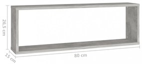 2 db betonszürke szerelt fa fali kockapolc 80 x 15 x 26,5 cm