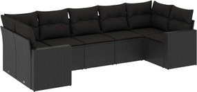 vidaXL 7 részes fekete polyrattan kerti ülőgarnitúra párnával