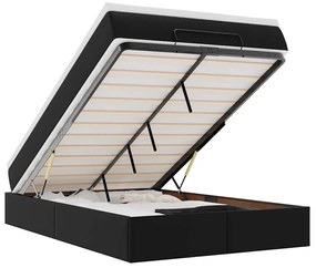 Ottomán ágykeret matraccal Fekete 120x190 cm műbőrrel