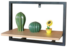 Modern falipolc tölgy színben fekete fém kerettel 50x20 cm P-072