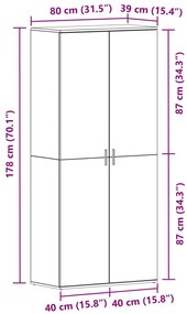 Cipőszekrény Fekete Tölgy 80x39x180 cm Mérnöki Fa