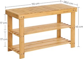 Bambusz cipőtároló polc 3 szintes, natúr 70x28x45cm