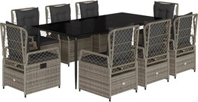 vidaXL 9 részes szürke polyrattan kerti étkezőgarnitúra párnával