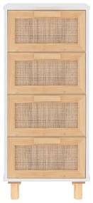 fehér tömör fenyő/természetes rattan tálalószekrény 40x30x90 cm