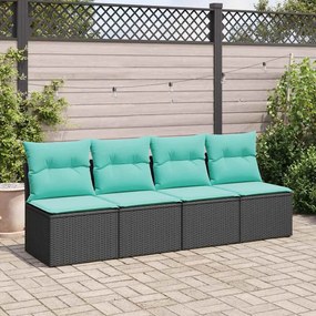 2 részes fekete polyrattan akácfa kerti ülőgarnitúra párnával