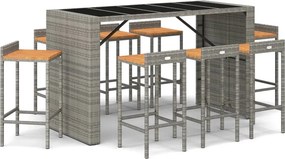 vidaXL 9 részes szürke polyrattan és tömör akácfa kerti bárszett