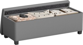 HOMCOM 84 l kordbársony tárolópuff fedéllel, szürke — 112 x 42 x 40 cm | Aosom