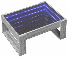 Szürke sonoma végtelen hatású LED-es dohányzóasztal 70x53x30 cm
